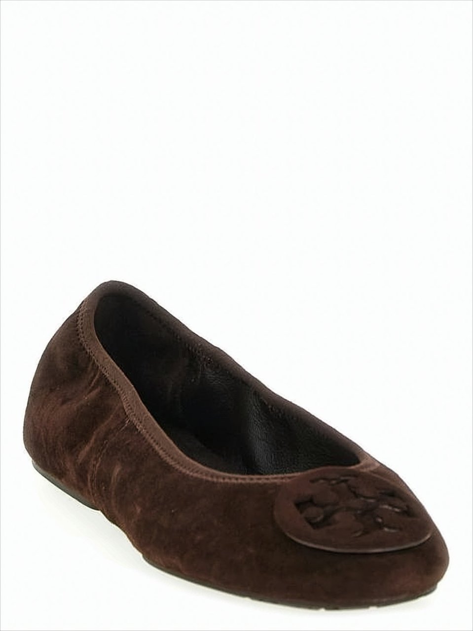 Tory Burch Brown Stretch Side Suede Flats Zwart