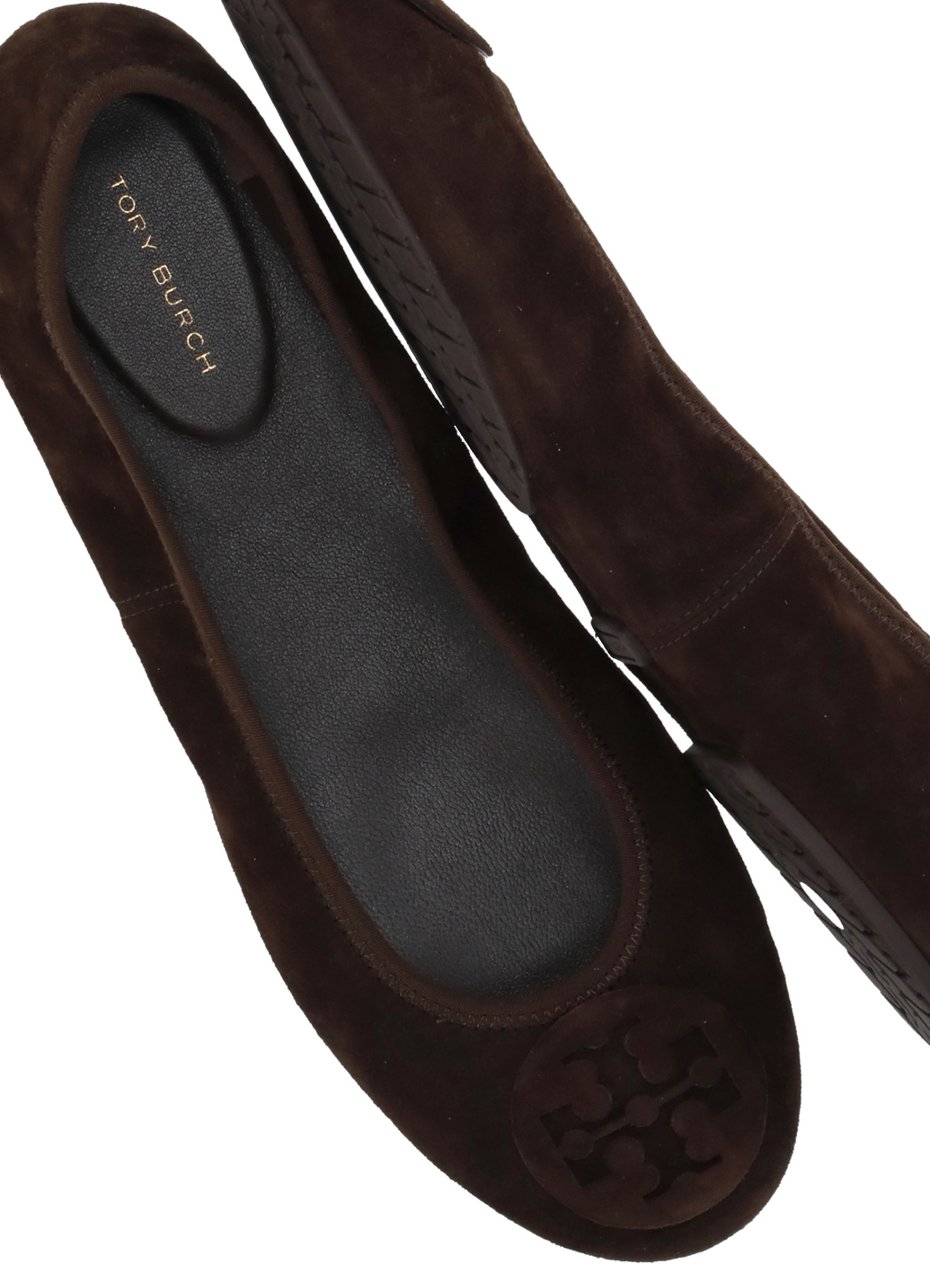 Tory Burch Brown Stretch Side Suede Flats Zwart