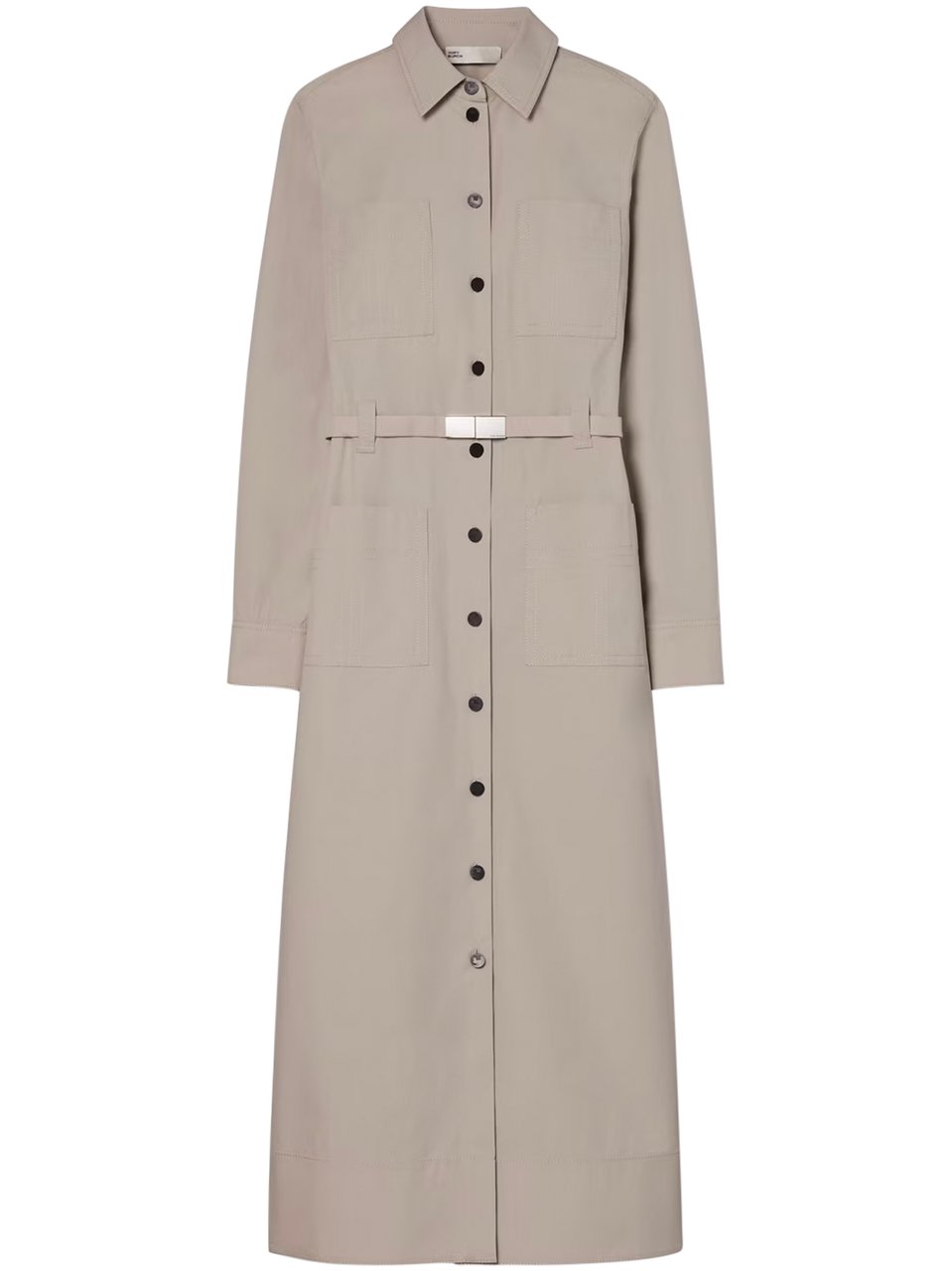 Tory Burch Midi-Length Cotton Camp Dress with Structured Collar Grijs