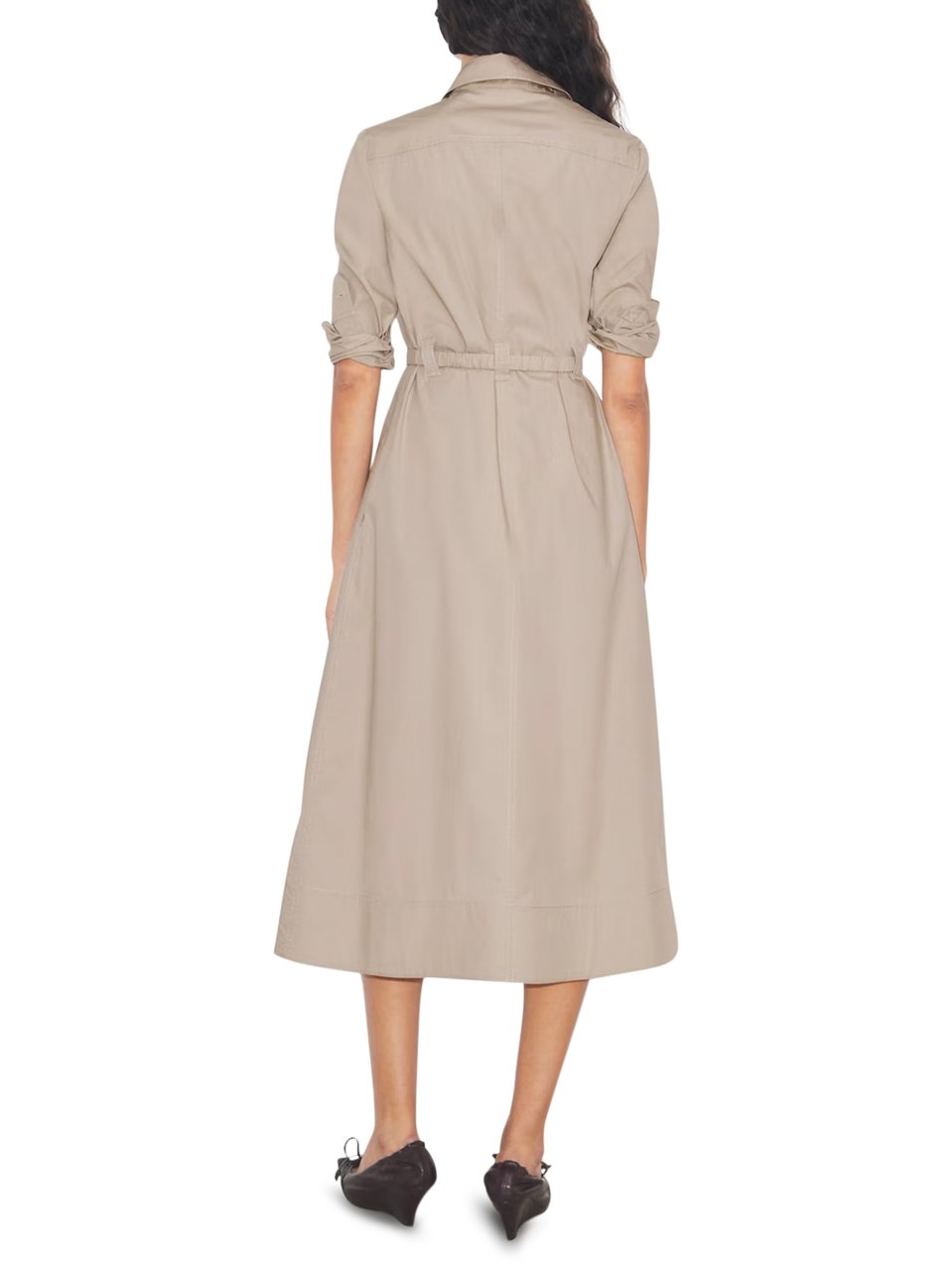 Tory Burch Midi-Length Cotton Camp Dress with Structured Collar Grijs