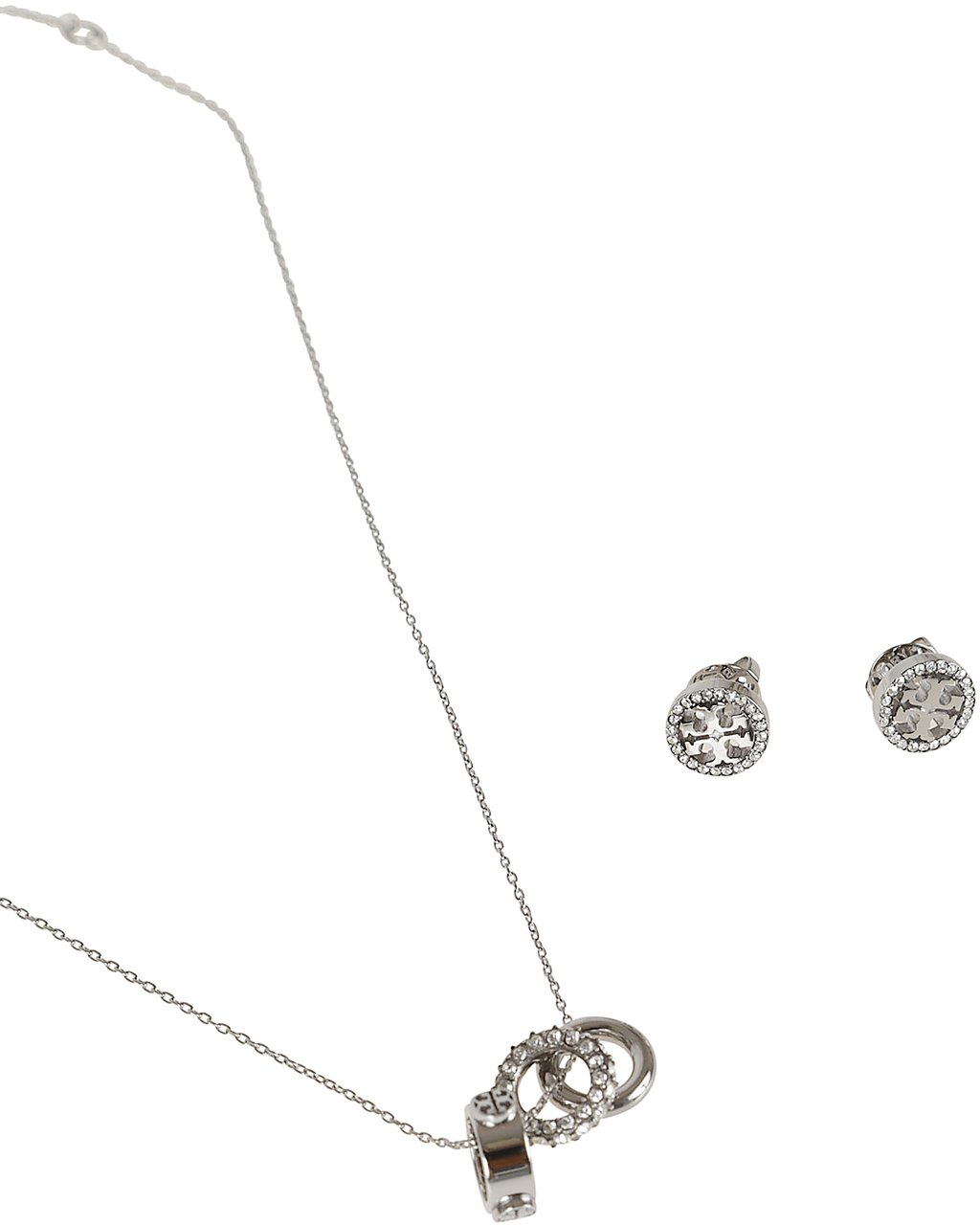TORY BURCH MILLER PAVE NECKLACE AND EARRING SET Zilver