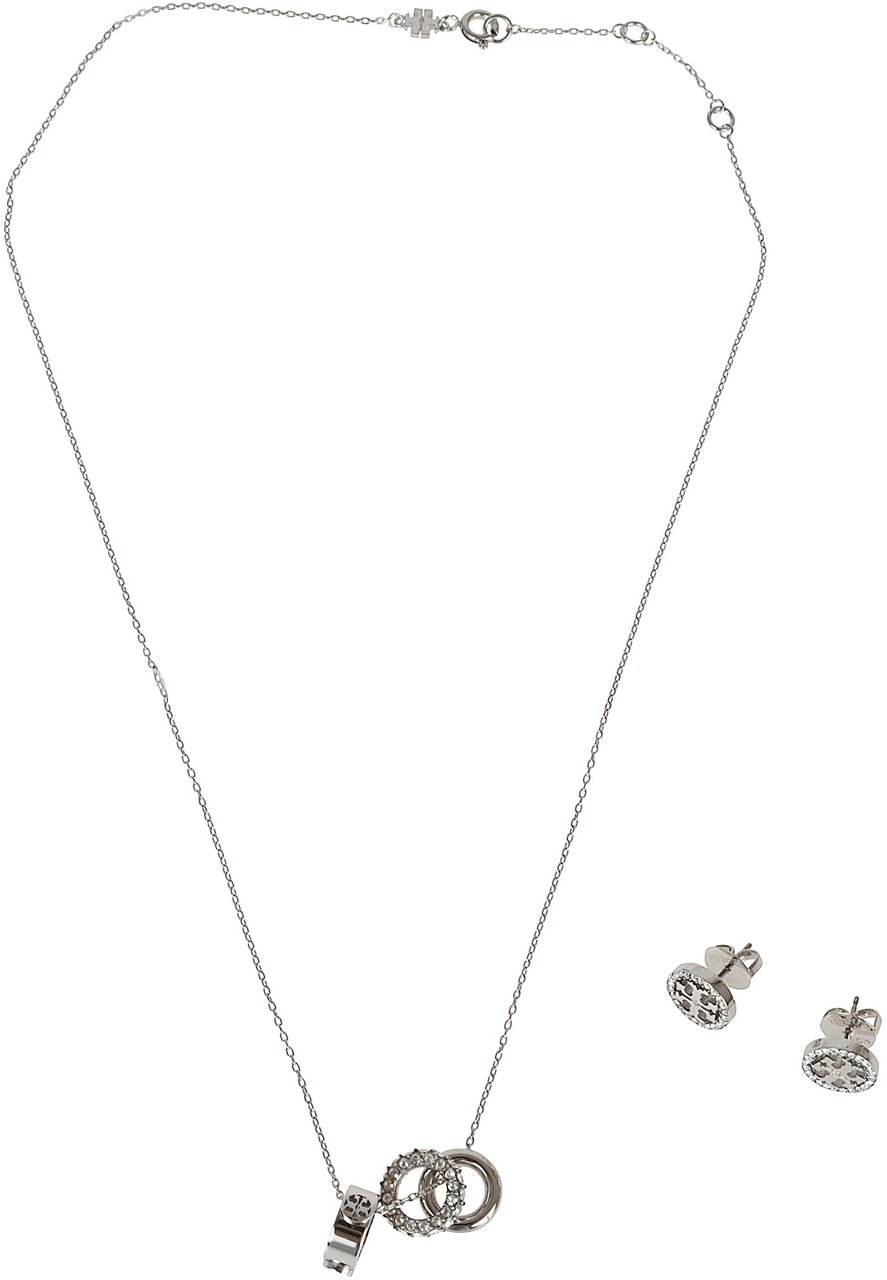 TORY BURCH MILLER PAVE NECKLACE AND EARRING SET Zilver