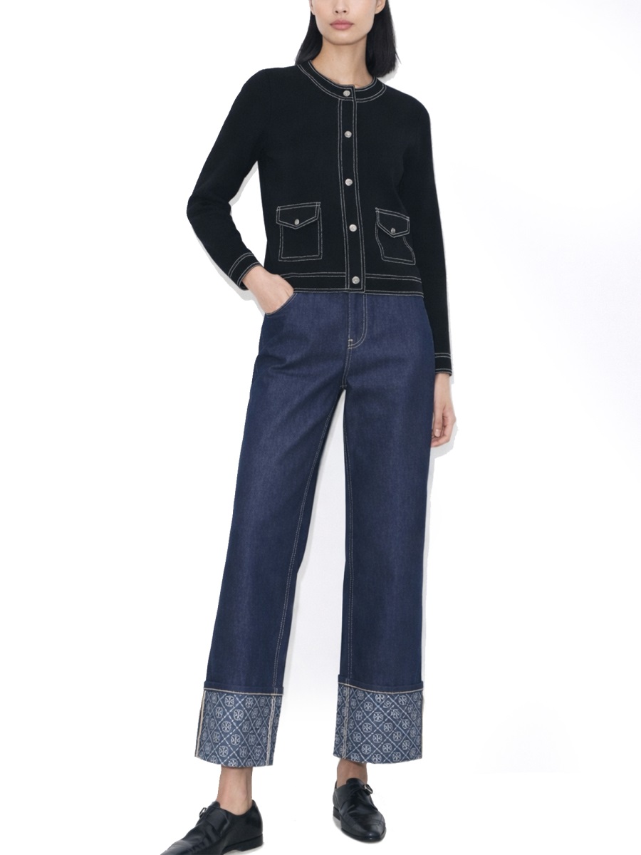 Tory Burch Wide Folded Cuffs Jeans Zwart
