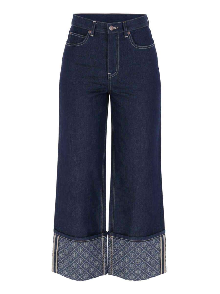 Tory Burch Wide Folded Cuffs Jeans Zwart