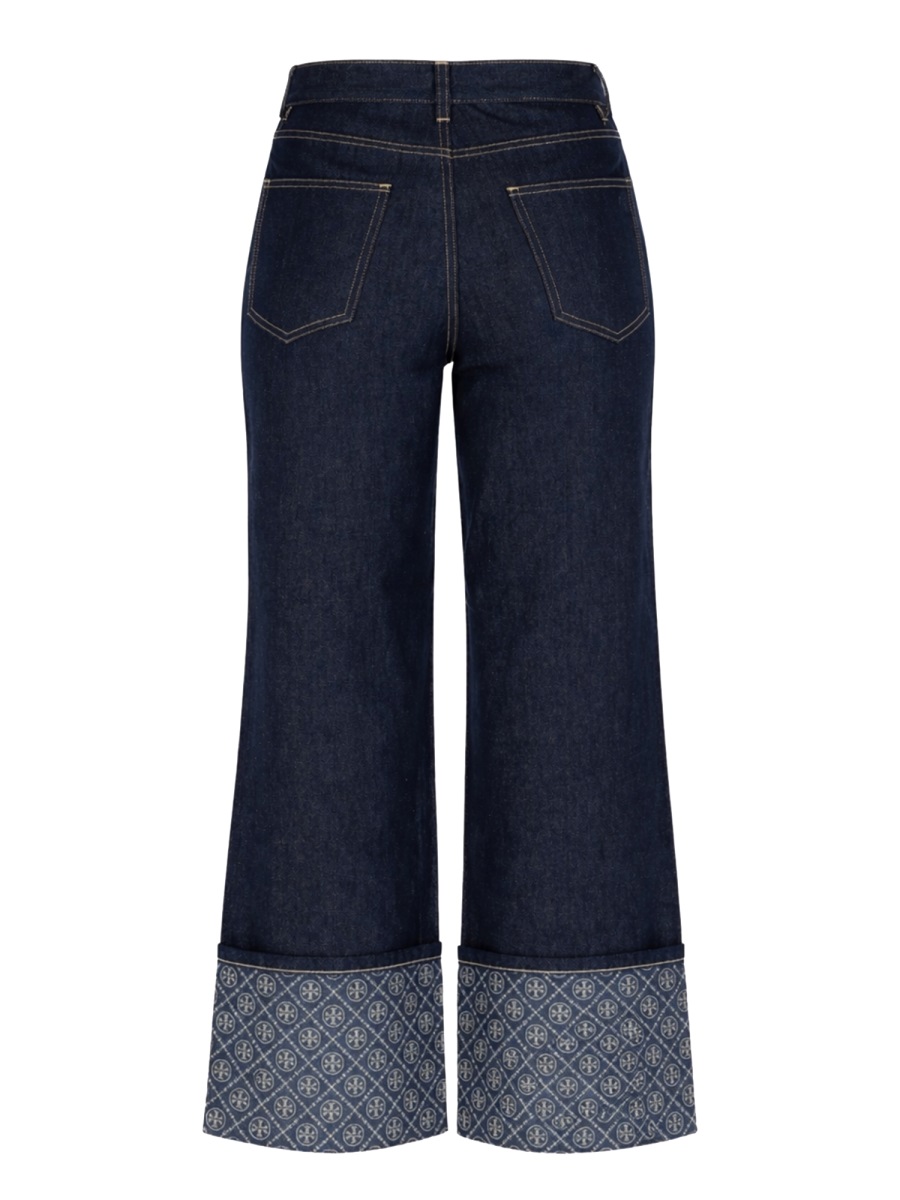 Tory Burch Wide Folded Cuffs Jeans Zwart