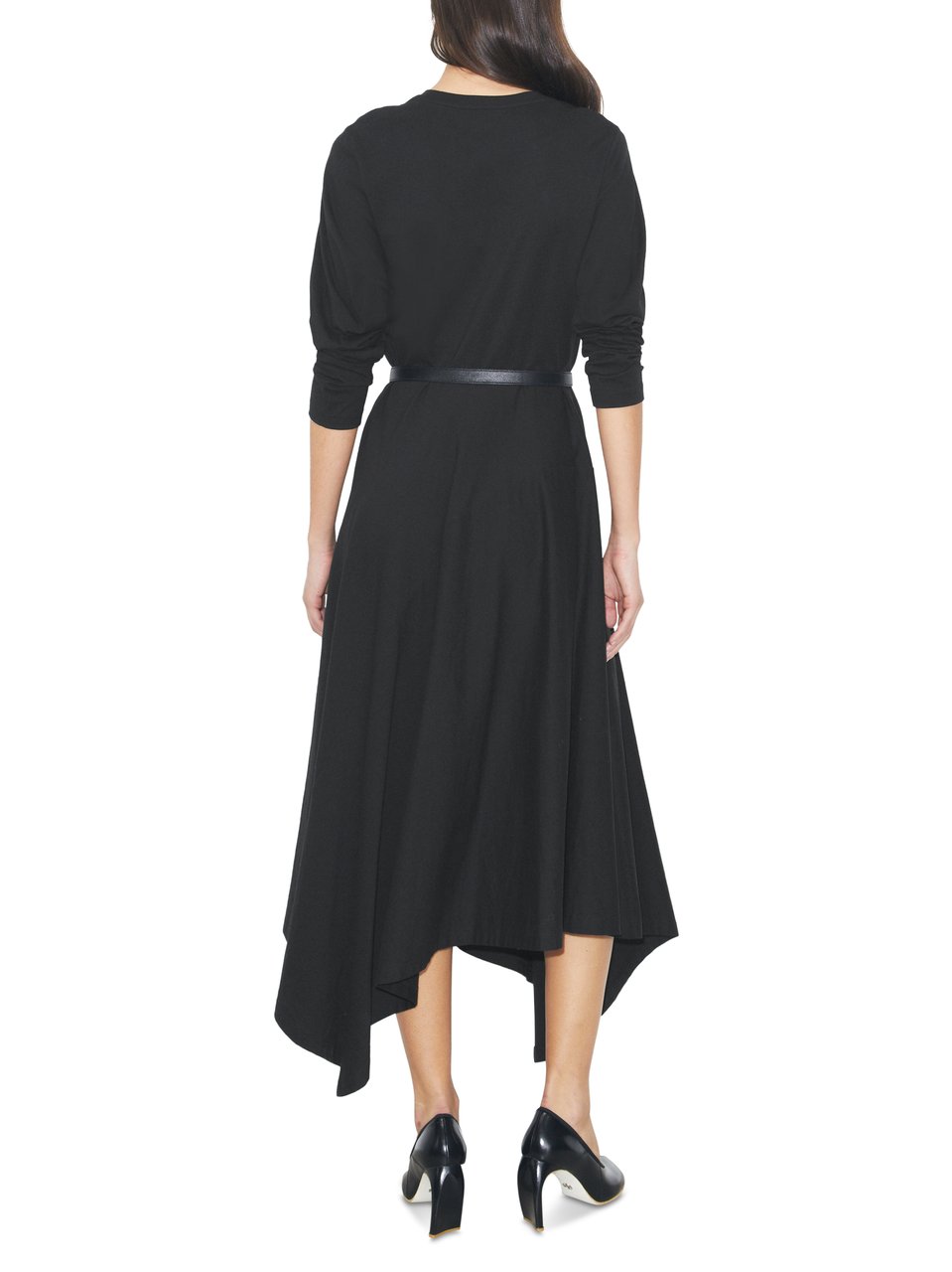 Tory Burch Flared Black Midi Dress with Belted Waist Zwart