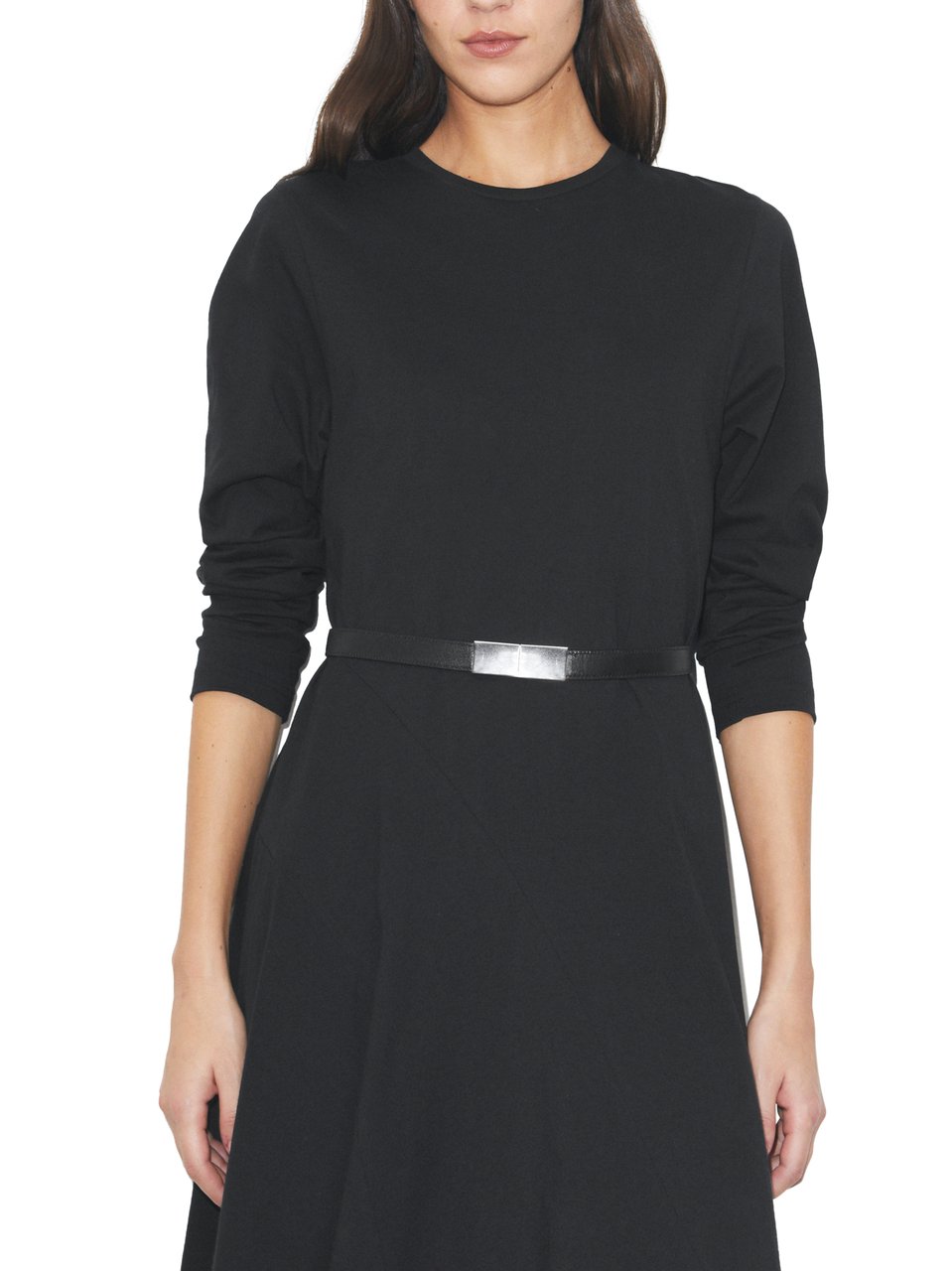 Tory Burch Flared Black Midi Dress with Belted Waist Zwart