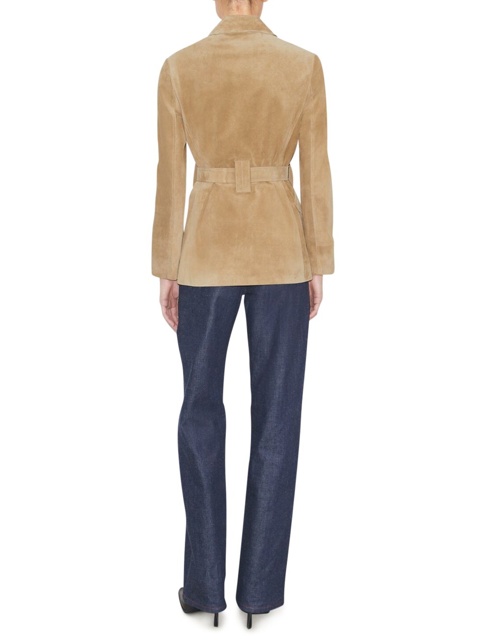 Tory Burch Structured Brown Suede Jacket with Front Belt Neutraal