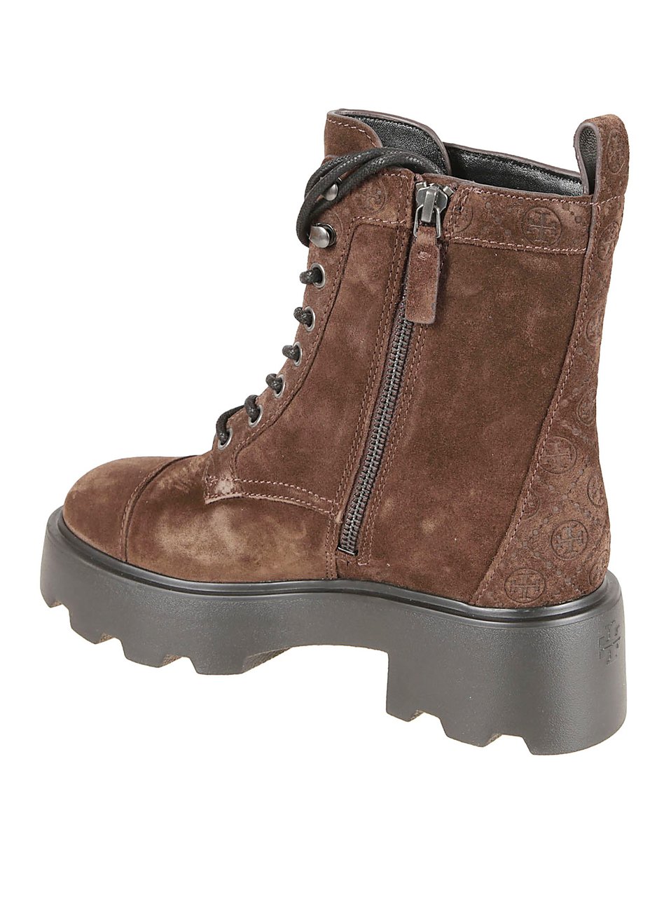 Tory Burch Suede Combat Boots With T Monogram Bruin