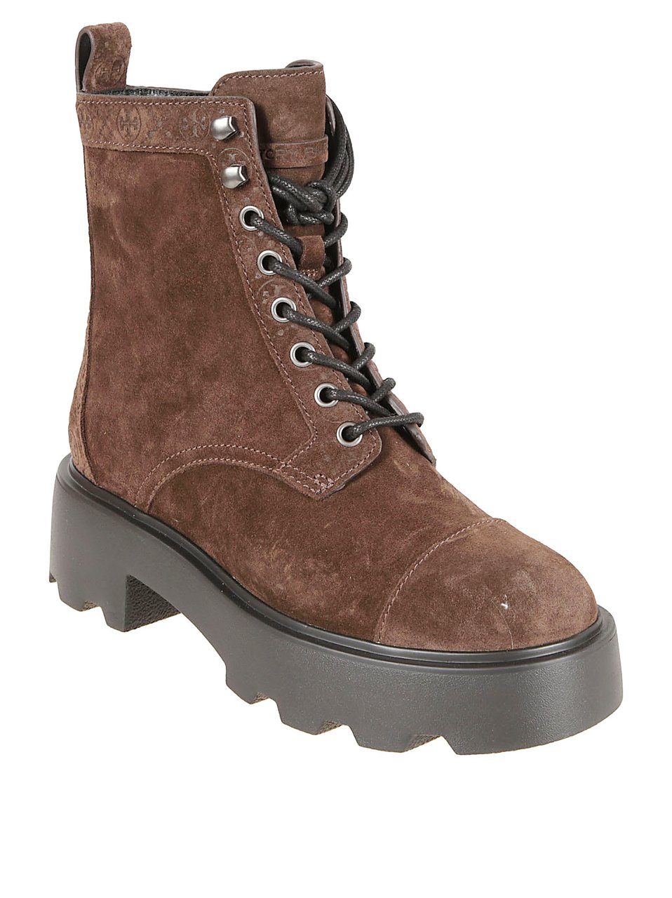 Tory Burch Suede Combat Boots With T Monogram Bruin
