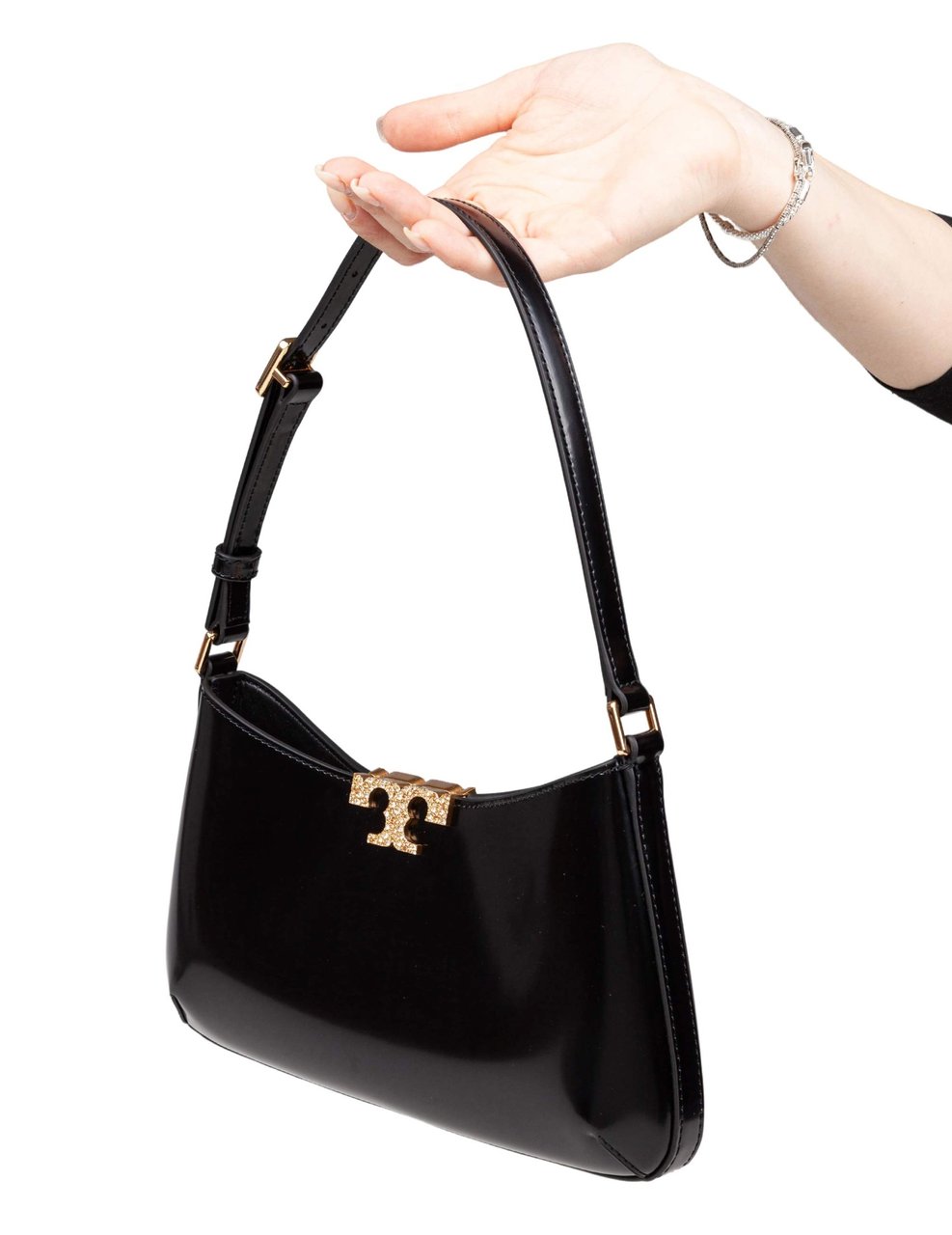 Tory Burch Tory burch eleanor pave slim smooth leather shoulder bag, black Zwart