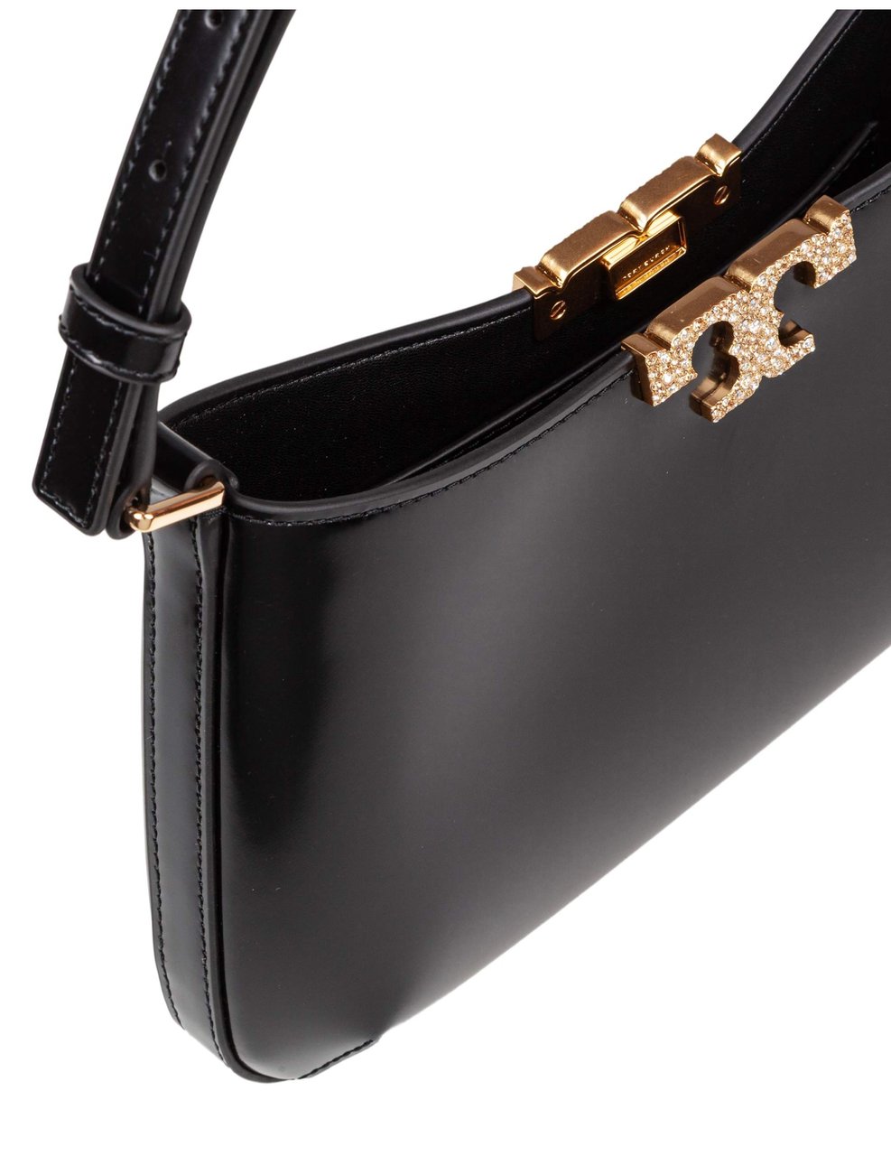 Tory Burch Tory burch eleanor pave slim smooth leather shoulder bag, black Zwart