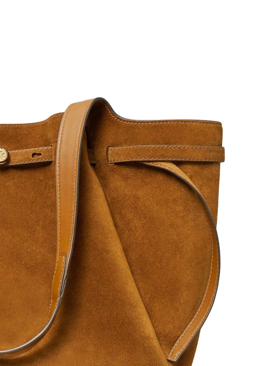 Tory Burch Structured Suede Tote Bag with Drawstring Details Bruin