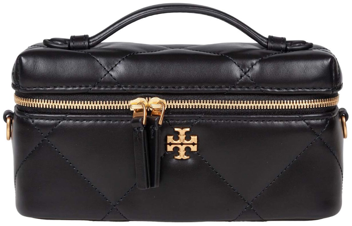 Tory Burch Tory burch kira diamond quilted leather jewelry case, black Zwart