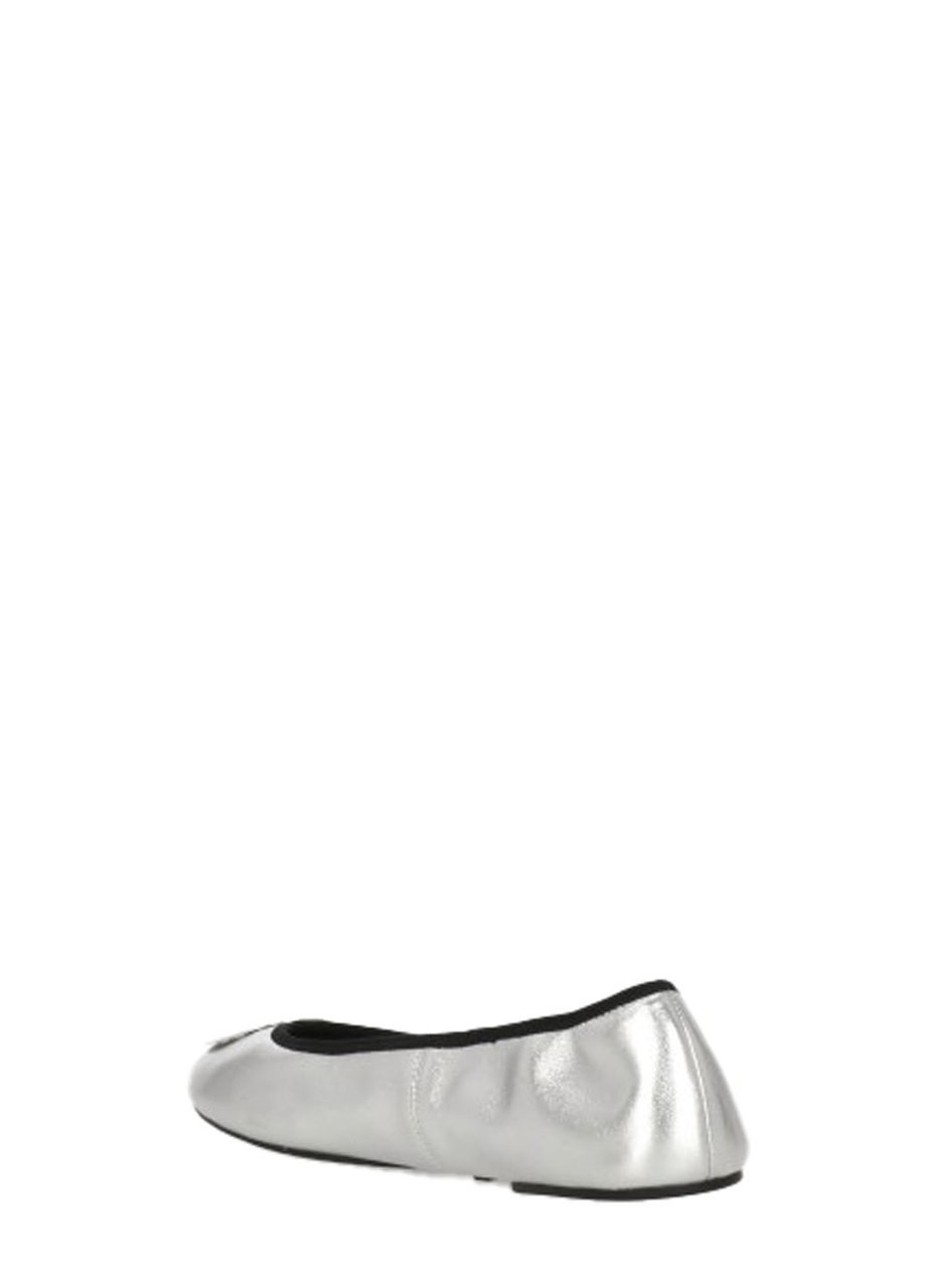 Tory Burch Silver Reva Leather Flats Wit