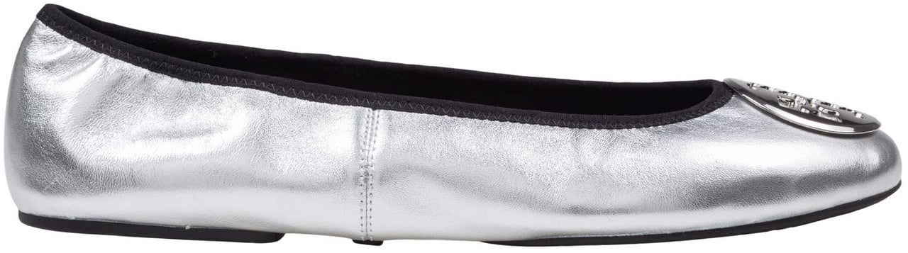 Tory Burch Tory burch reva travel leather ballerina flats in silver Zilver