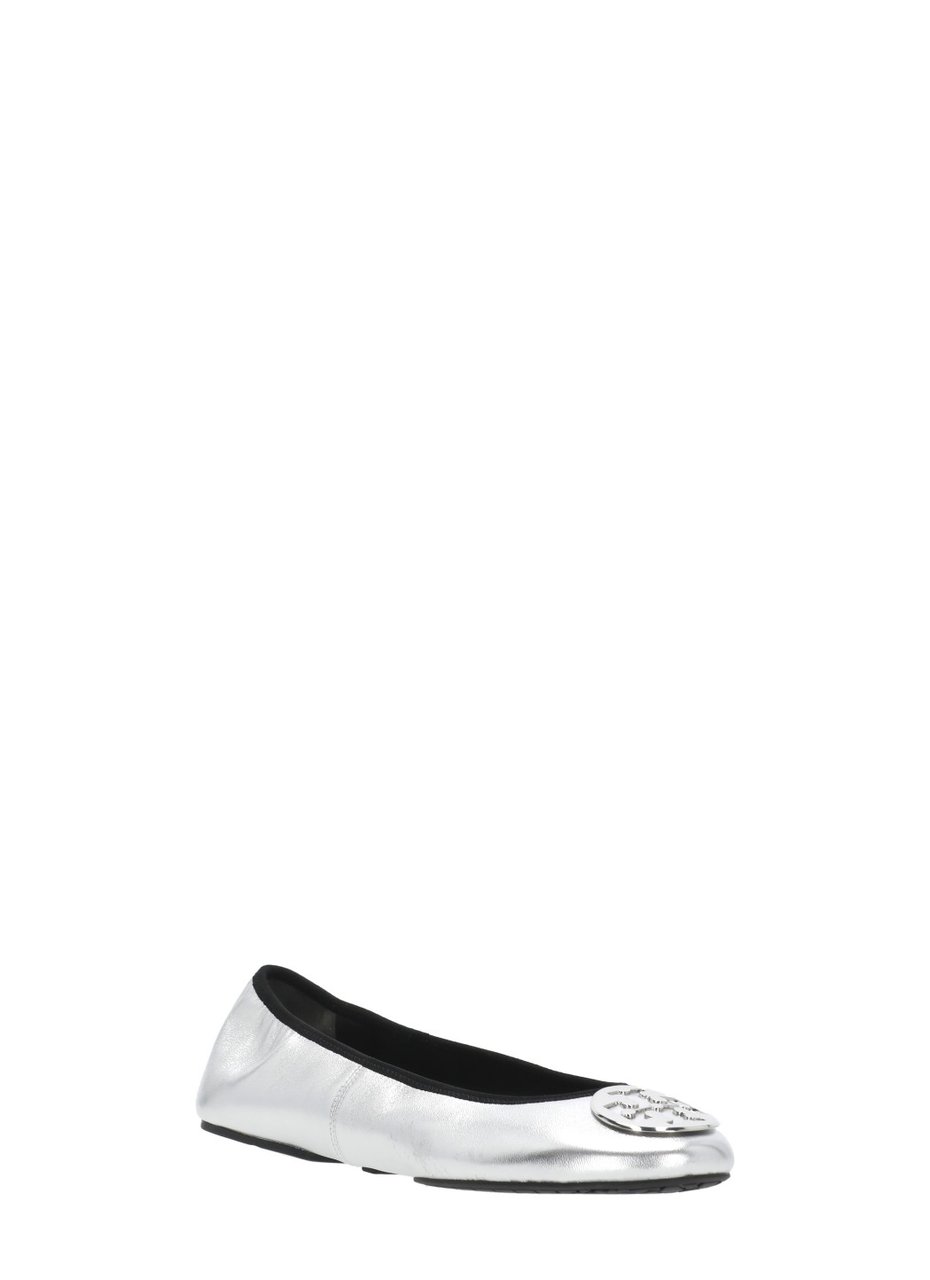 Tory Burch Silver Reva Leather Flats Wit