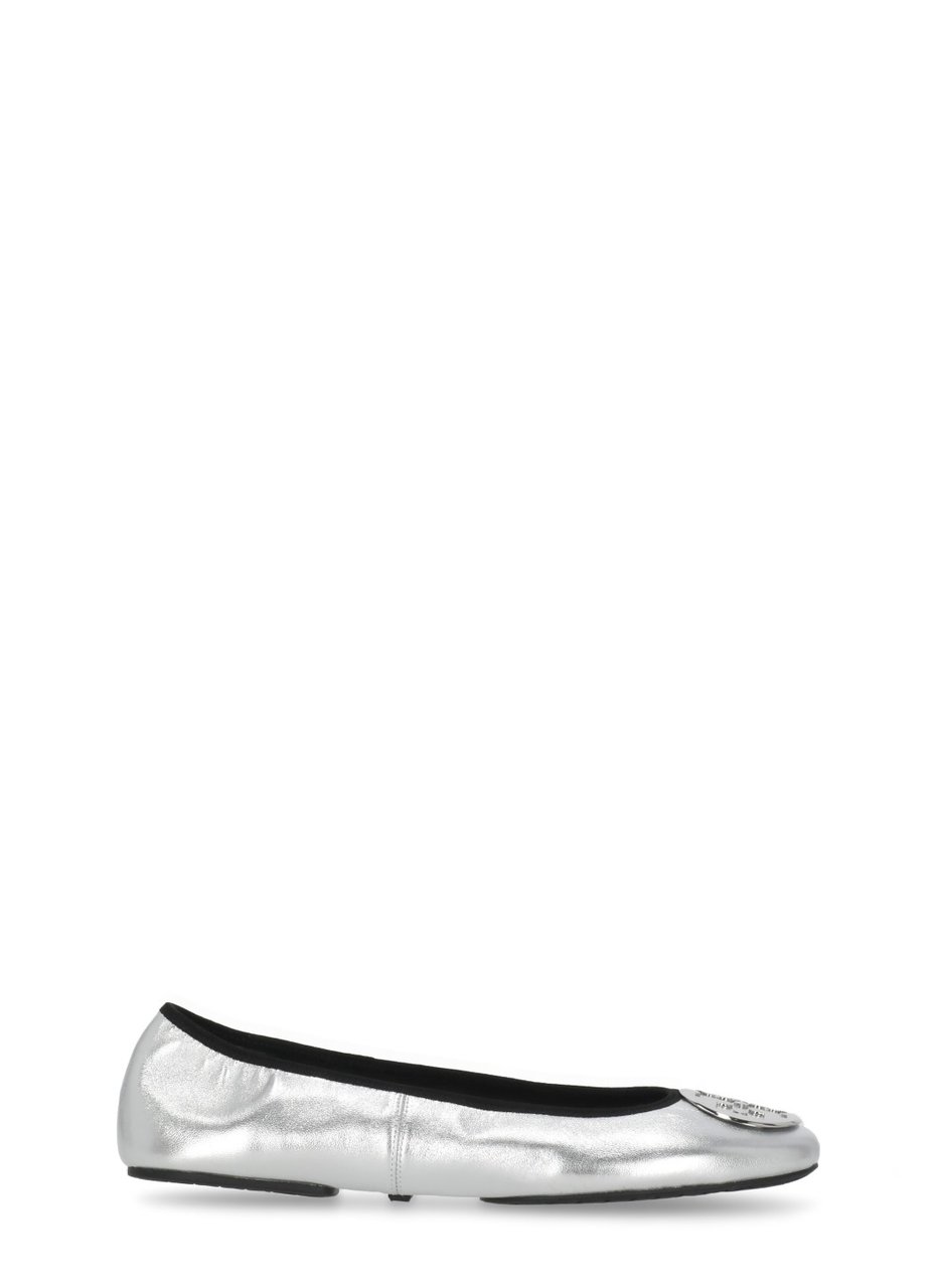 Tory Burch Silver Reva Leather Flats Wit