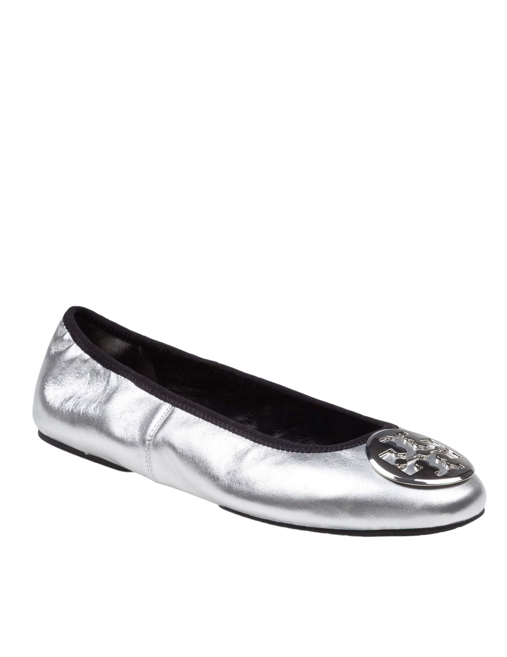 Tory Burch Tory burch reva travel leather ballerina flats in silver Zilver