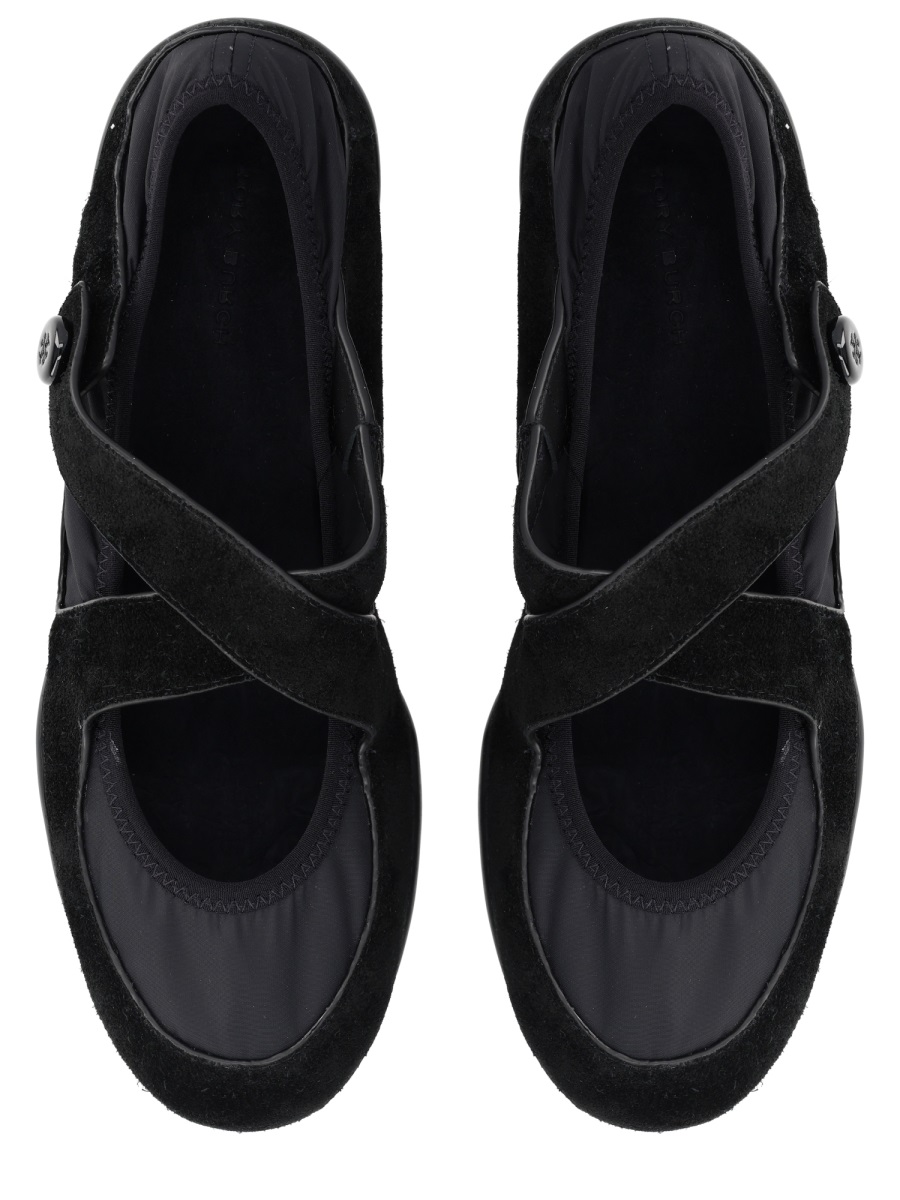 Tory Burch Romy Ballerina Suede Flats Zwart