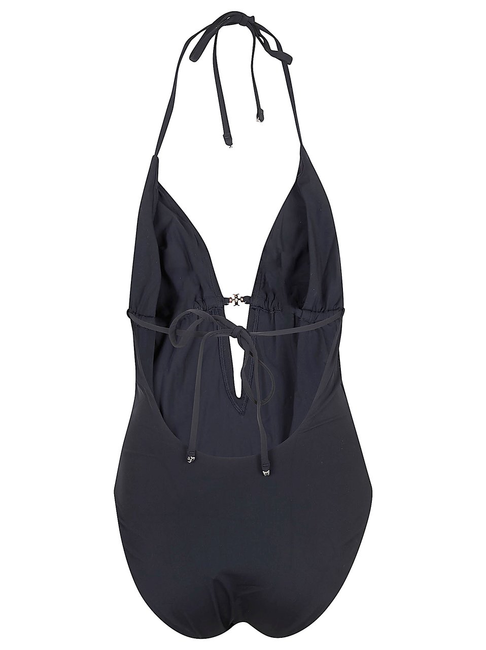 Tory Burch Tie-Back One-Piece Swimsuit with Gathered Back and Bow Closure Zwart