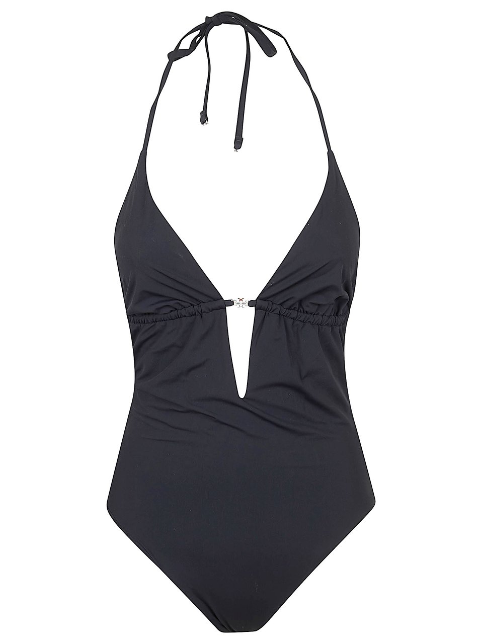 Tory Burch Tie-Back One-Piece Swimsuit with Gathered Back and Bow Closure Zwart