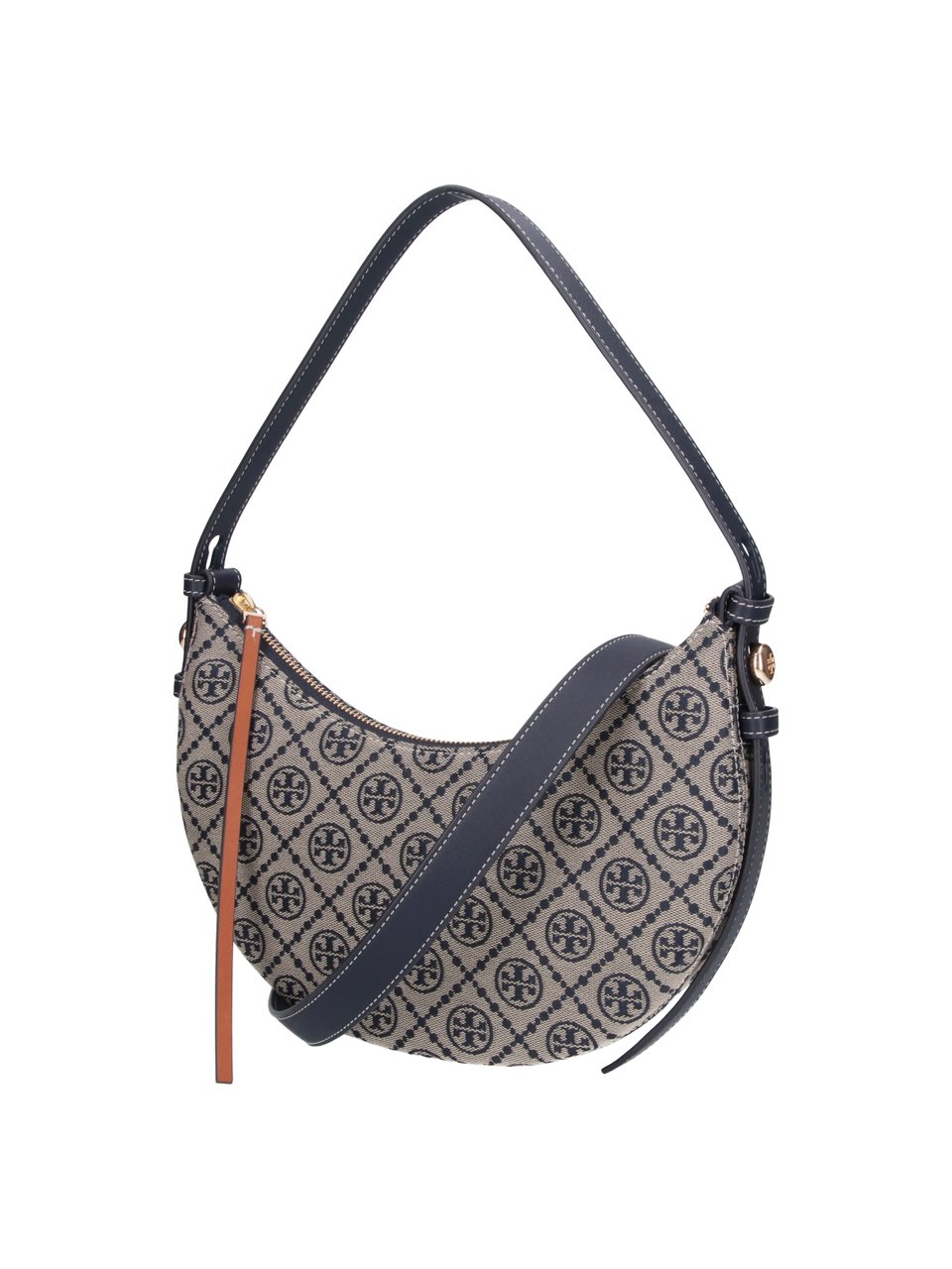 Tory Burch Crescent-Shaped Shoulder Bag with Jacquard T-Monogram Grijs