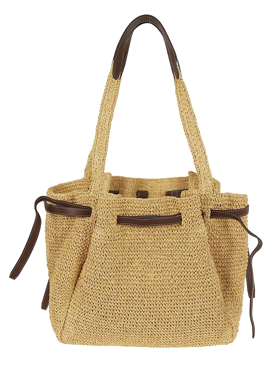 Tory Burch Romy Woven Tote with Paper Raffia and Leather Trim Neutraal