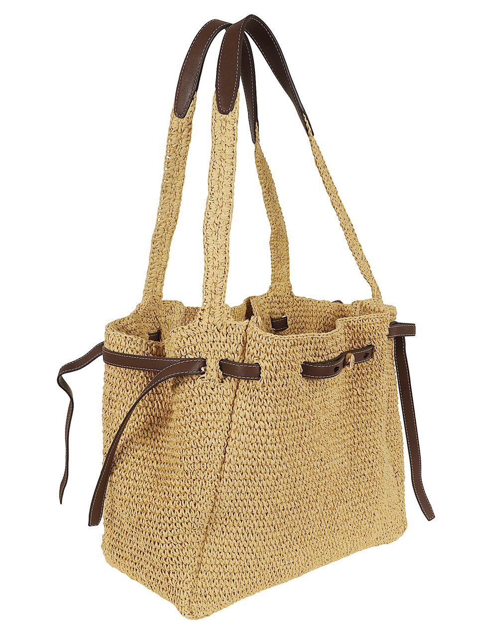 Tory Burch Romy Woven Tote with Paper Raffia and Leather Trim Neutraal