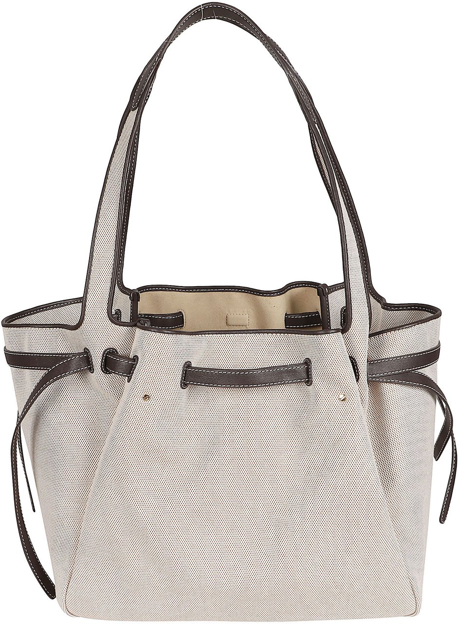 Tory Burch Textured Cotton Tote Bag with Leather Trim and Adjustable Width Wit