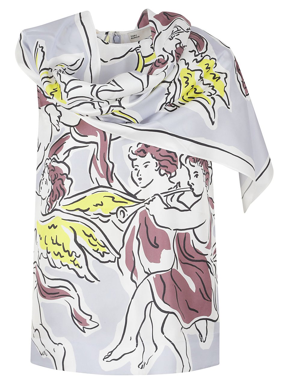 Tory Burch Silk Top With Cape-Style And Cherub Motif Wit