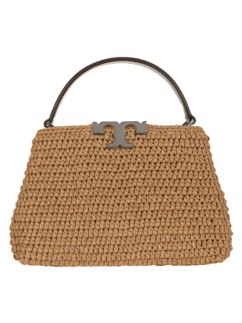 Tory Burch Hand-Woven Raffia Mini Satchel with Leather Accents Bruin