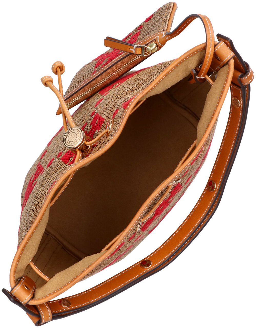 Tory Burch T Monogram Red Woven Shoulder Bag Bruin