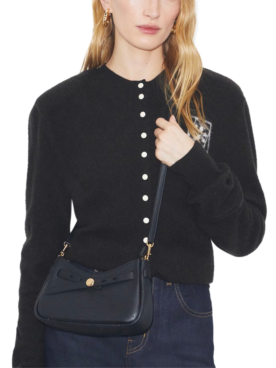 Tory Burch Textured Leather Crossbody Bag with Zip Closure Zwart