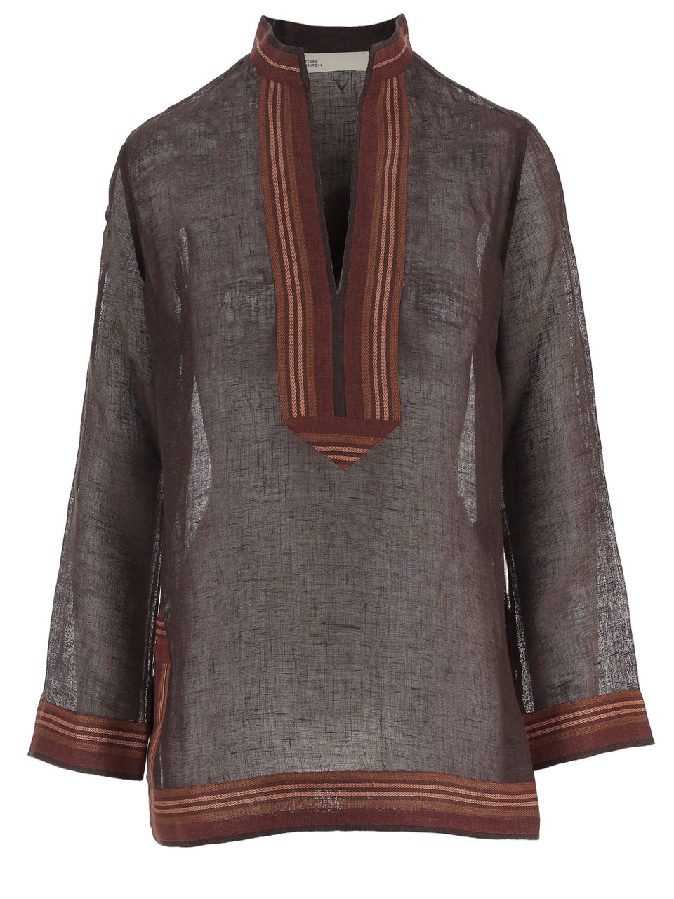 Tory Burch Semi-Transparent Linen Tunic With Mandarind Collar Grijs