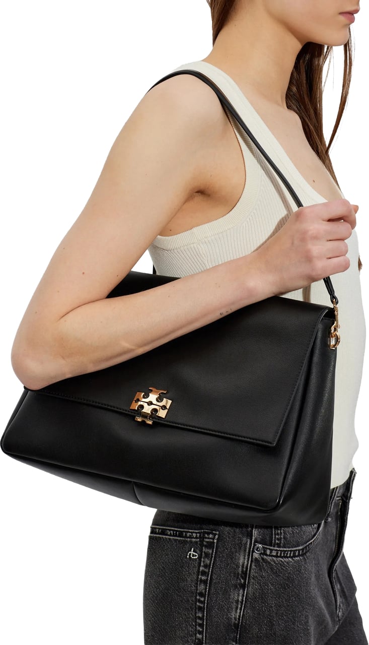 Tory Burch Black Charlie Large Leather Shoulder Bag Zwart