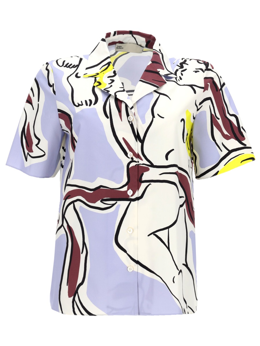 Tory Burch Abstract Print Button Down Shirt Wit