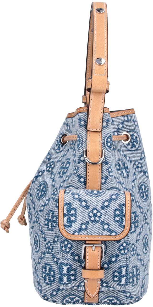 Tory Burch T-Monogram Cotton-Blend Bucket Bag Grijs