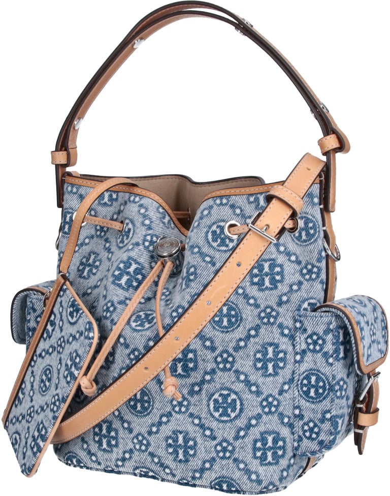 Tory Burch T-Monogram Cotton-Blend Bucket Bag Grijs