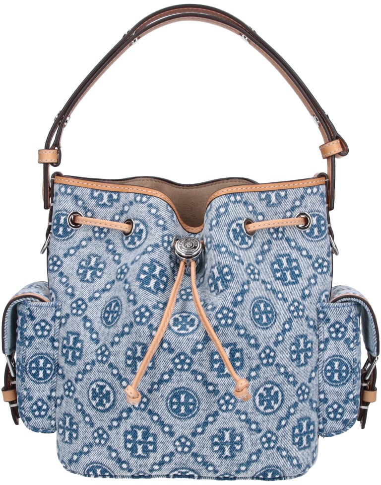 Tory Burch T-Monogram Cotton-Blend Bucket Bag Grijs