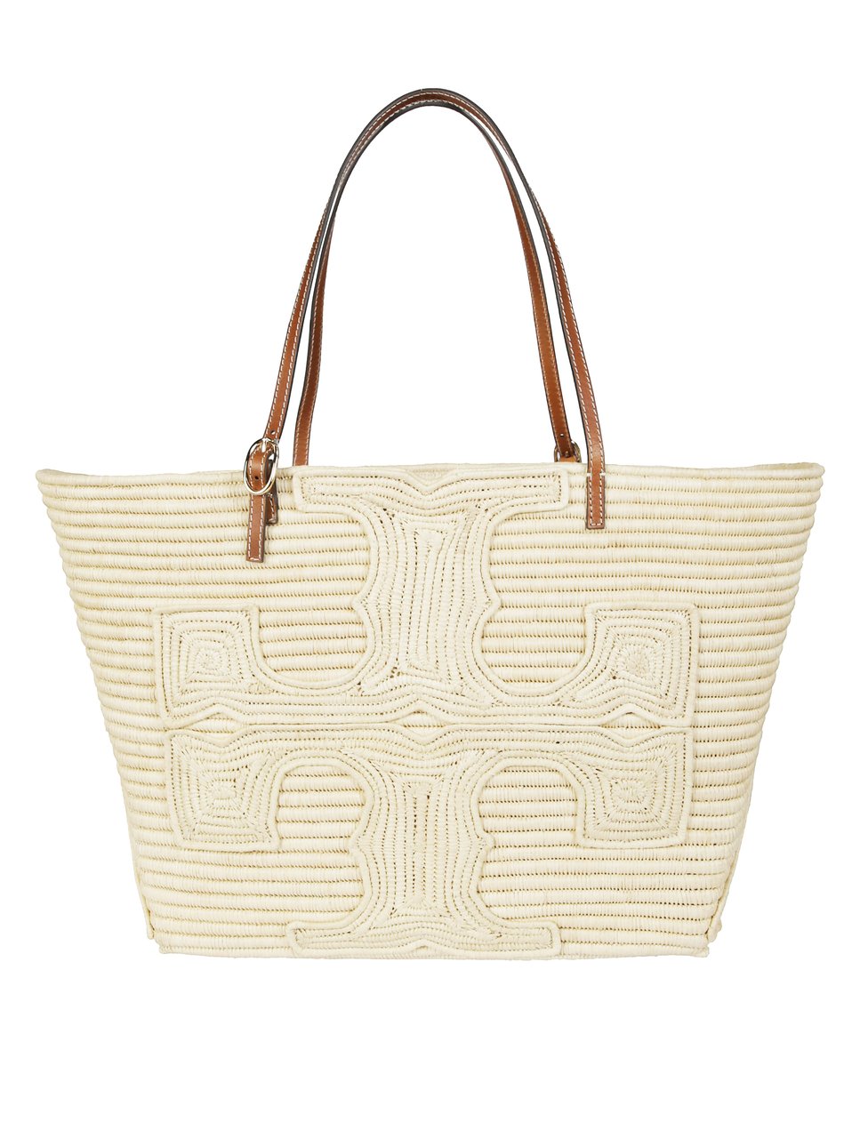Tory Burch Ella Structured Straw Woven Tote Bag Neutraal