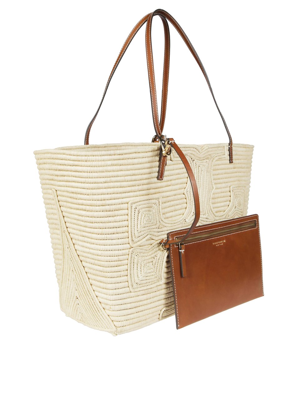 Tory Burch Ella Structured Straw Woven Tote Bag Neutraal