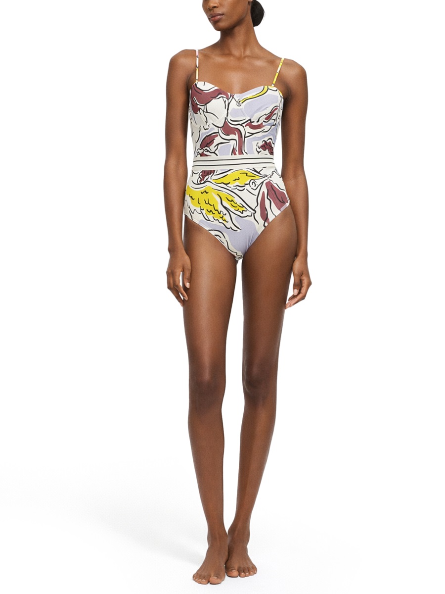 Tory Burch Lavender Abstract Print Sweetheart Swimsuit Wit