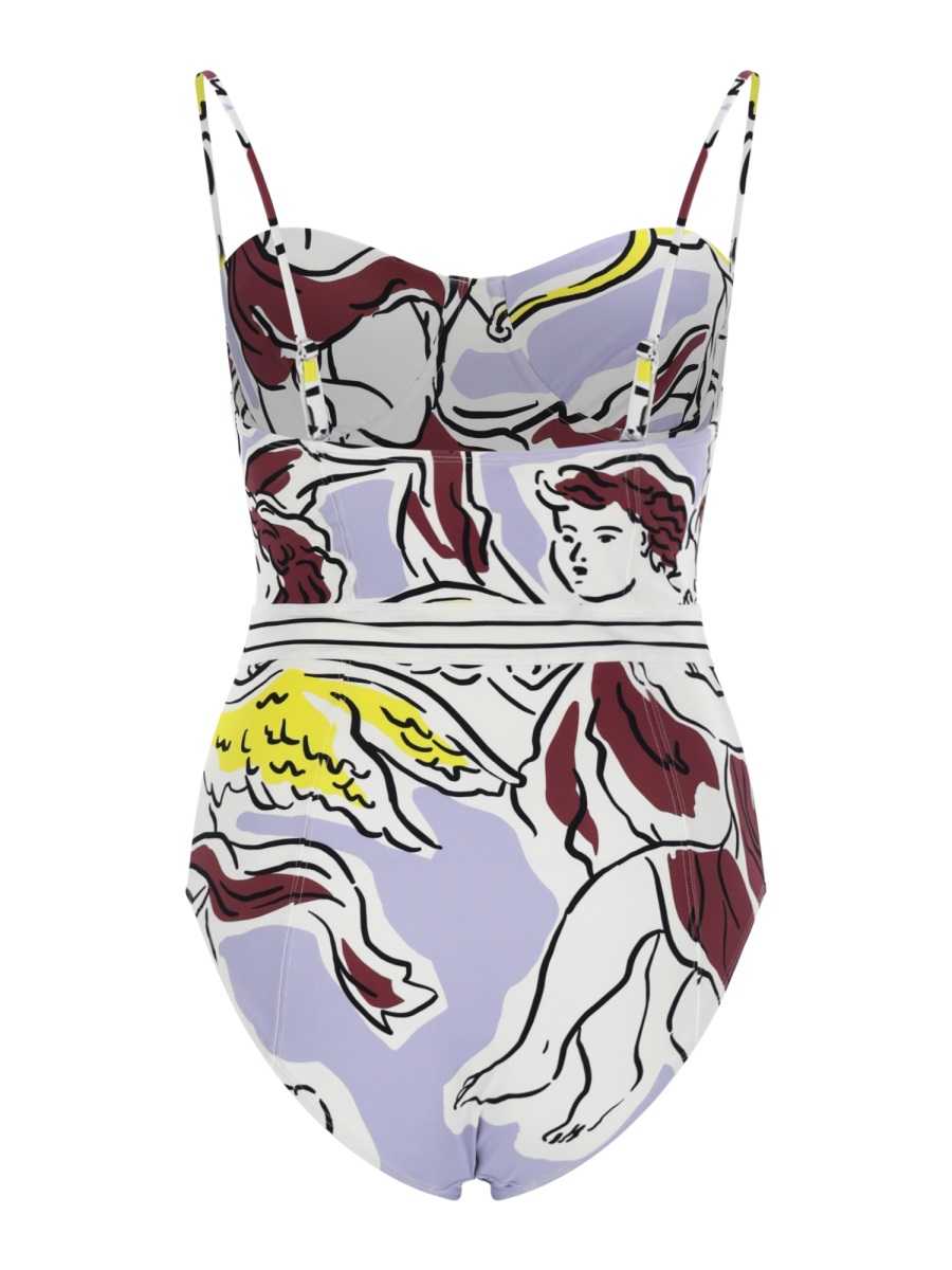 Tory Burch Lavender Abstract Print Sweetheart Swimsuit Wit