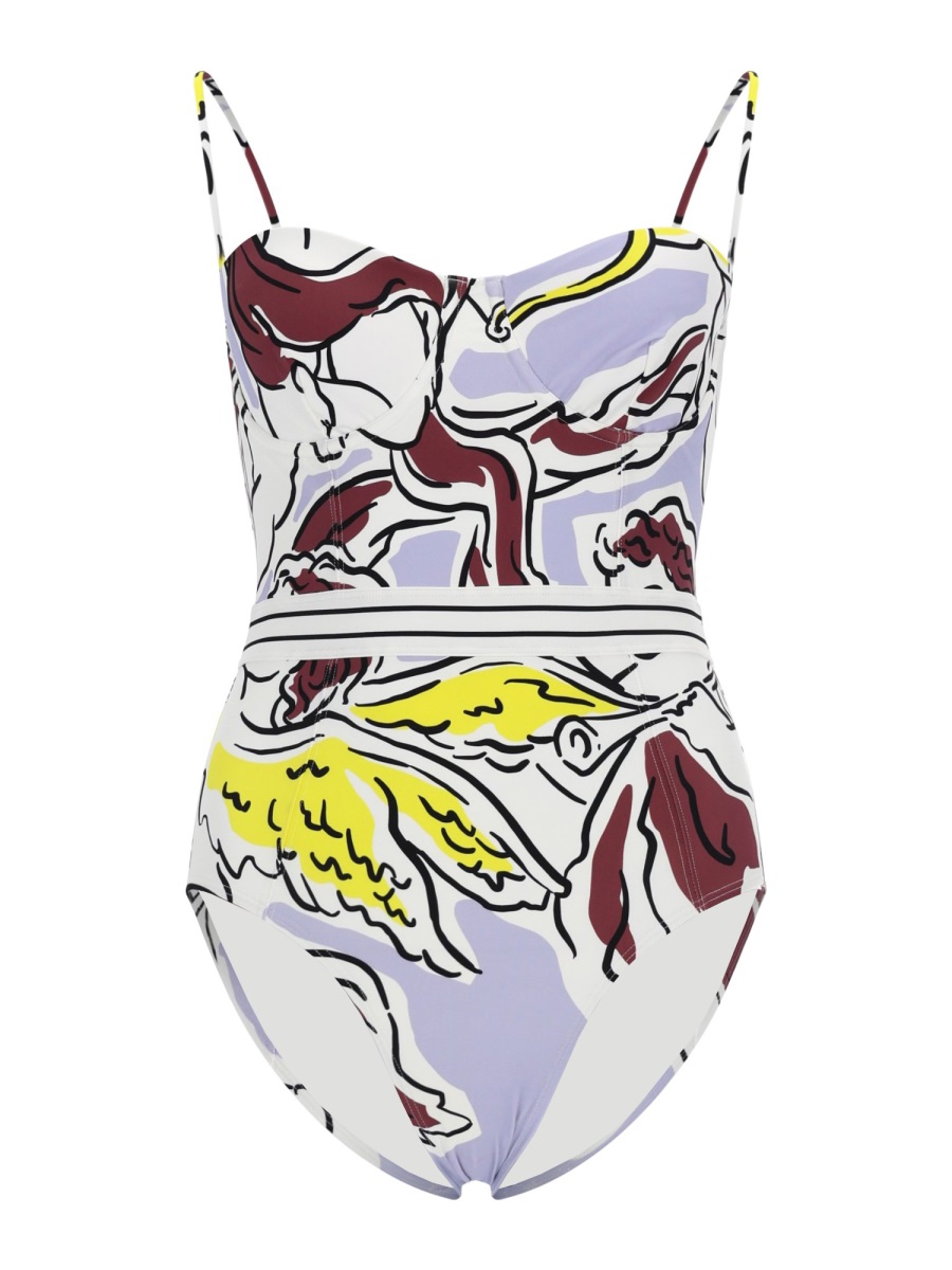 Tory Burch Lavender Abstract Print Sweetheart Swimsuit Wit