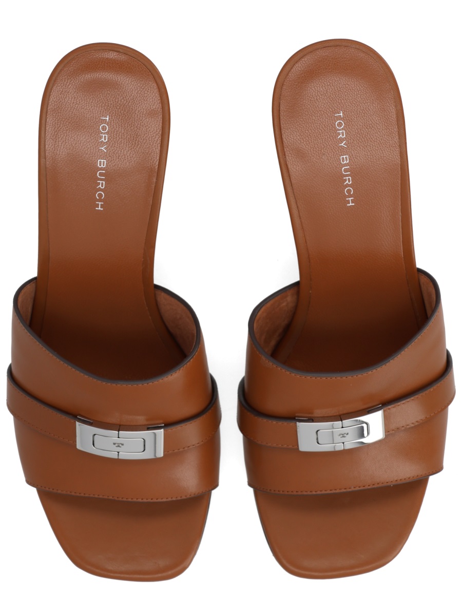 Tory Burch Open-Toe Heeled Mules with Block Heel Rood