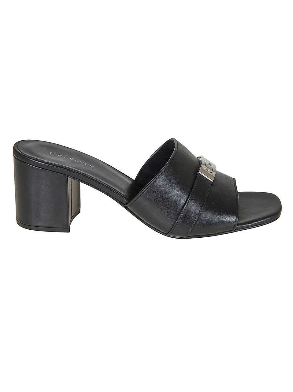 Tory Burch Calfskin Mule with T-Strap Closure and Block Heel Zwart