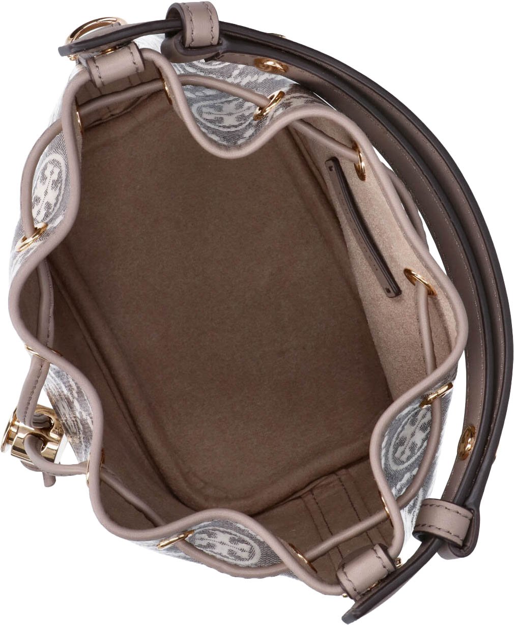 Tory Burch Grey T Monogram Cotton Canvas Bucket Bag Grijs