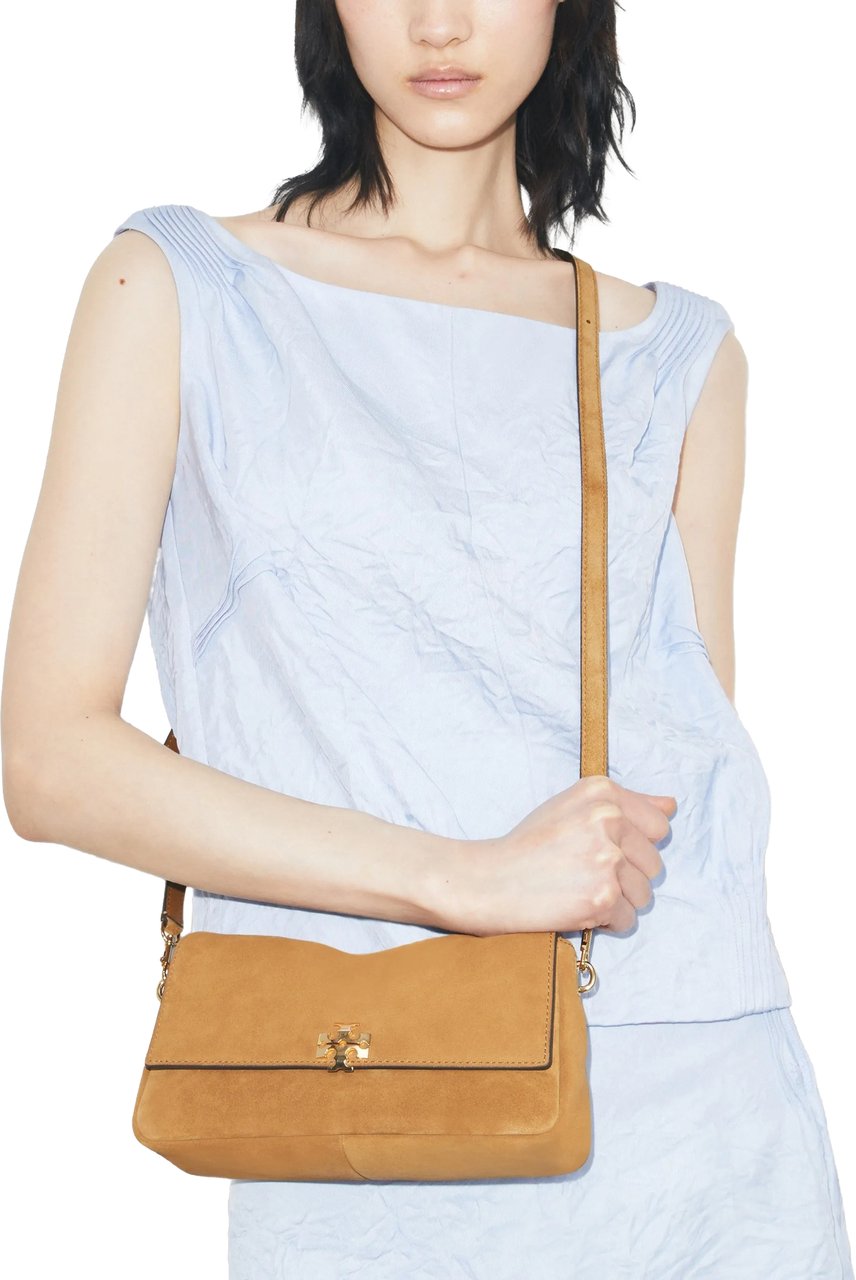 Tory Burch Brown Charlie Small Suede Shoulder Bag Bruin