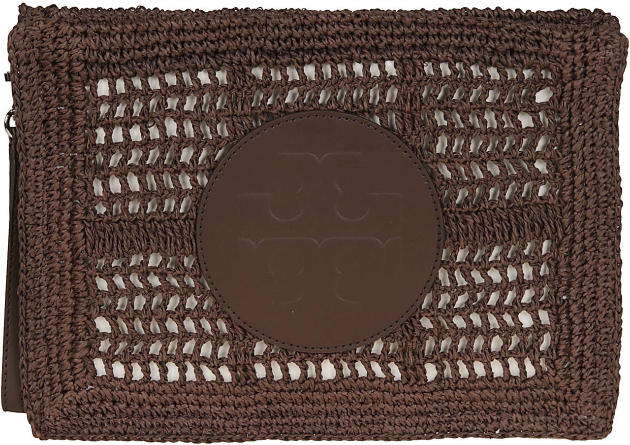 Tory Burch Ella Hand Crocheted Pouch Bag Brown Bruin